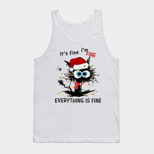 Black Cat Santa Hat It's Fine I'm Fine Everything Is Fine Tank Top